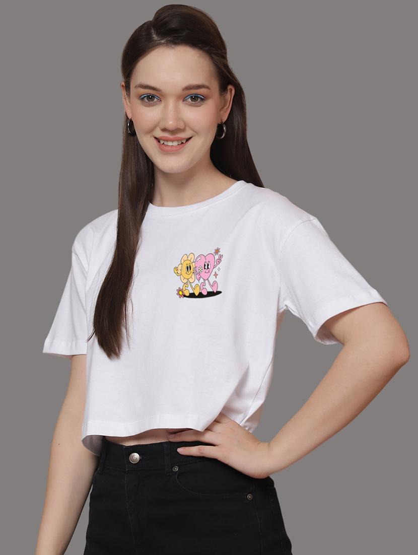 women front & back print round neck t-shirt - 21548942 - Standard Image - 2