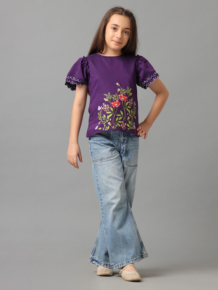 girls round neck floral printed regular tee - 21549535 - Standard Image - 2
