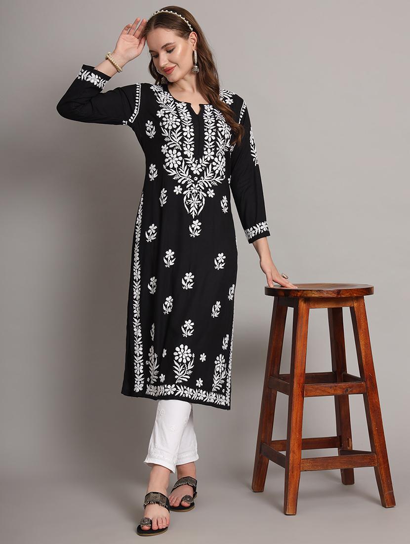 women embroidered notch neck straight kurta - 21549561 -  Zoom Image - 0