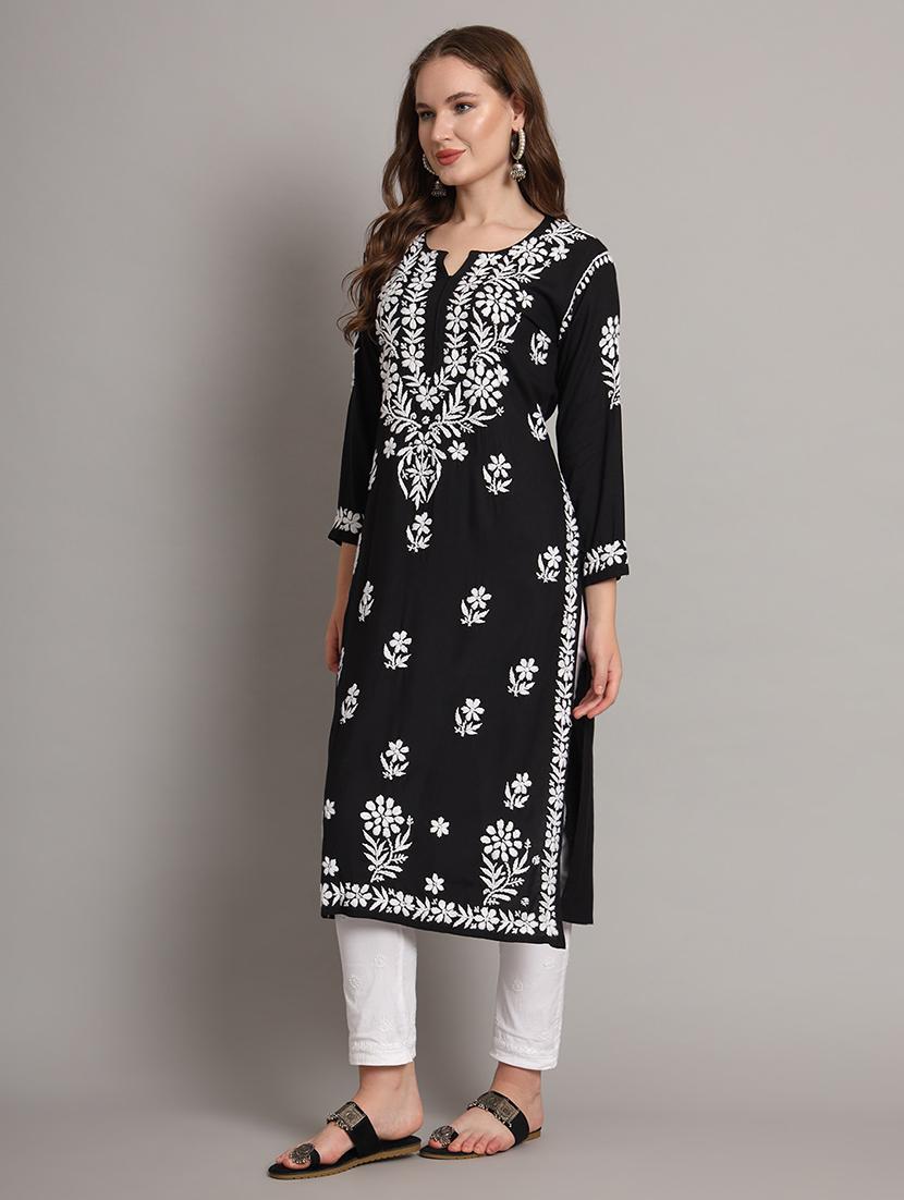 women embroidered notch neck straight kurta - 21549561 - Standard Image - 2