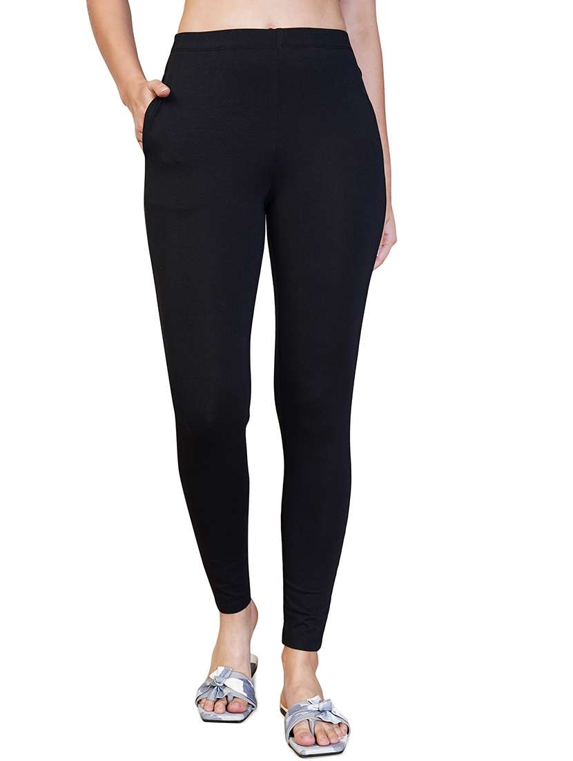 women solid ankle length leggings