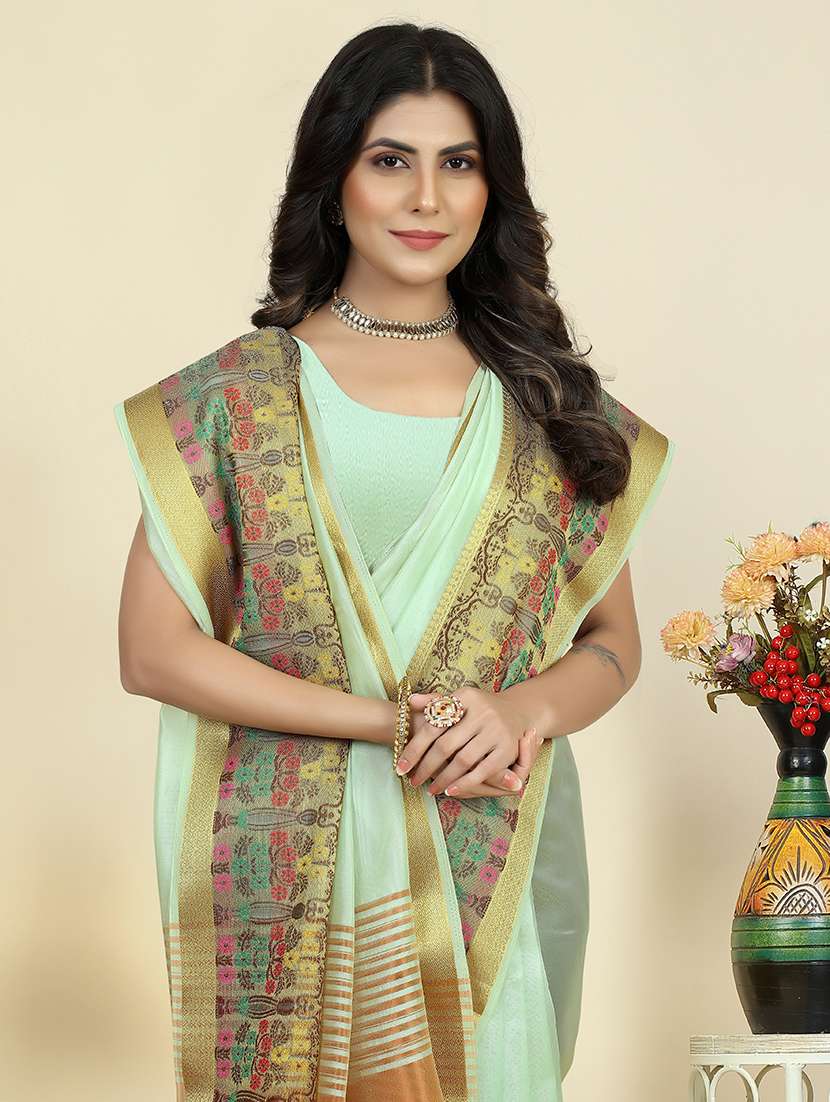 women solid zari bordered saree - 21549659 -  Standard Image - 2