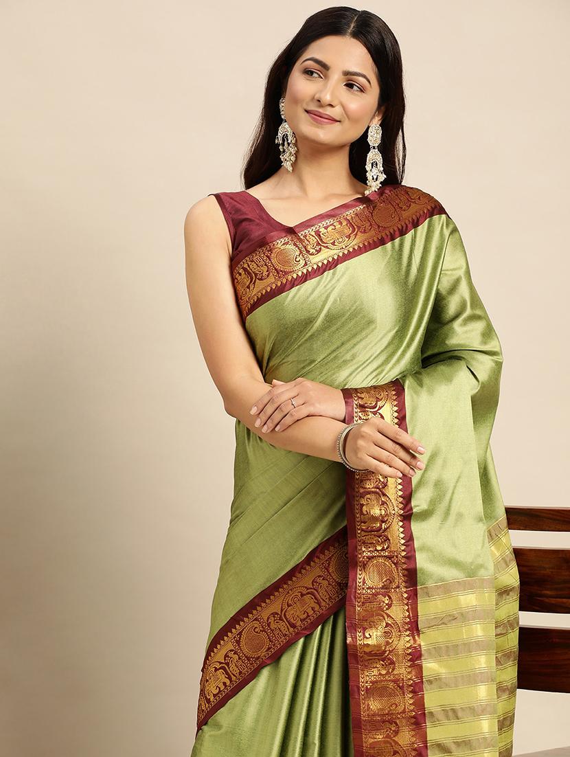 women solid zari bordered saree - 21549812 - Standard Image - 2