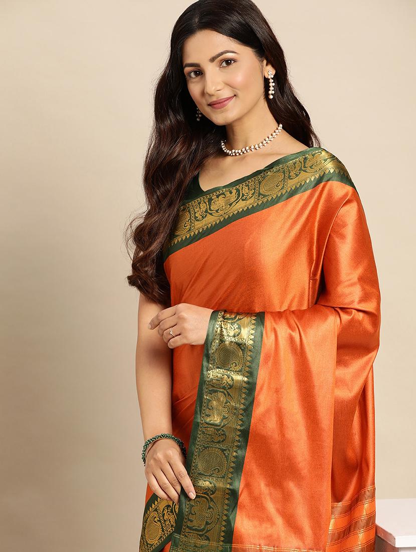 women solid zari bordered saree - 21549815 - Standard Image - 2