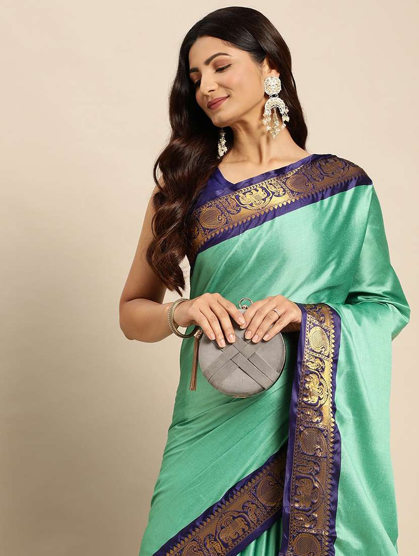 women solid zari bordered saree - 21549817 - Standard Image - 2