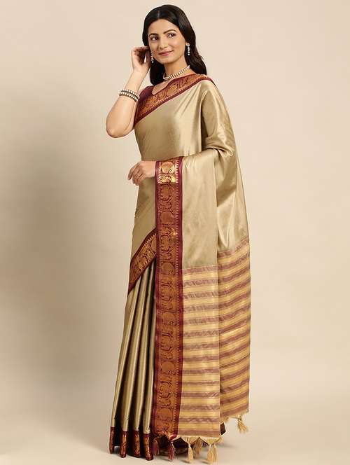 women solid zari bordered saree - 21549818 -  Standard Image - 0
