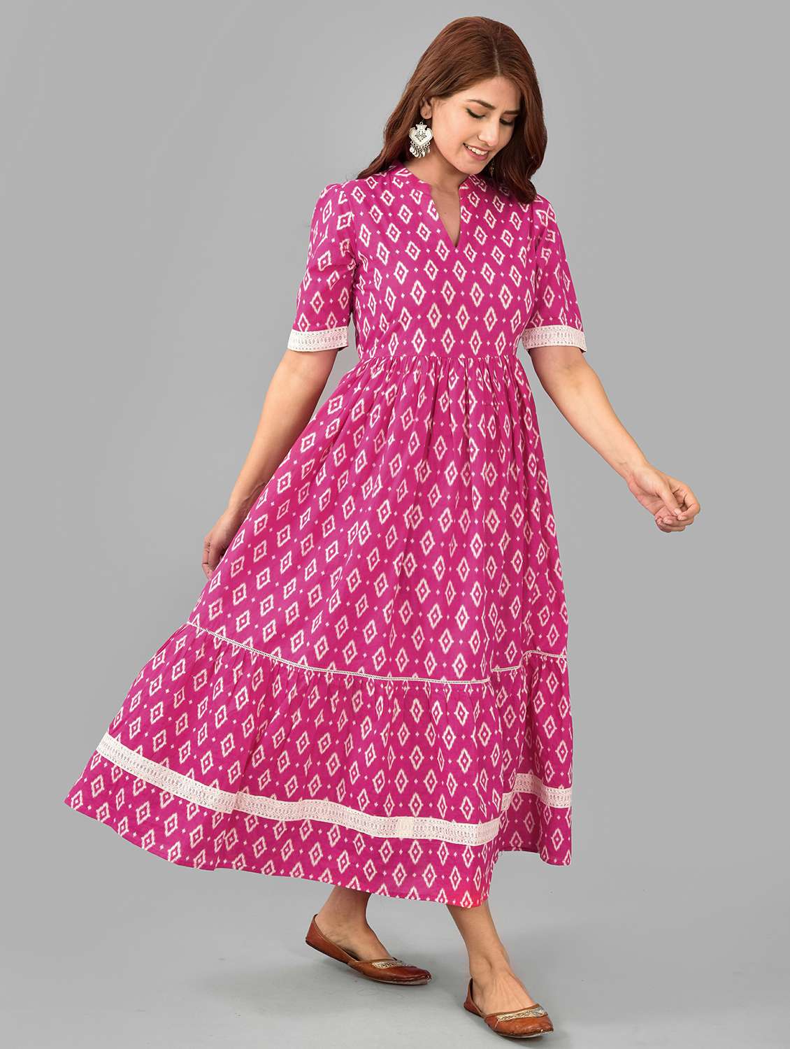 women pink ikat printed anarkali kurta - 21549905 - Standard Image - 2
