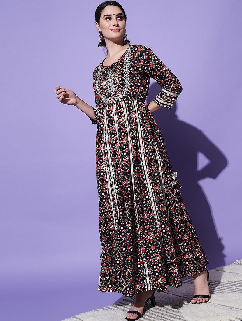 women black printed anarkali kurta - 21549935 - Standard Image - 2
