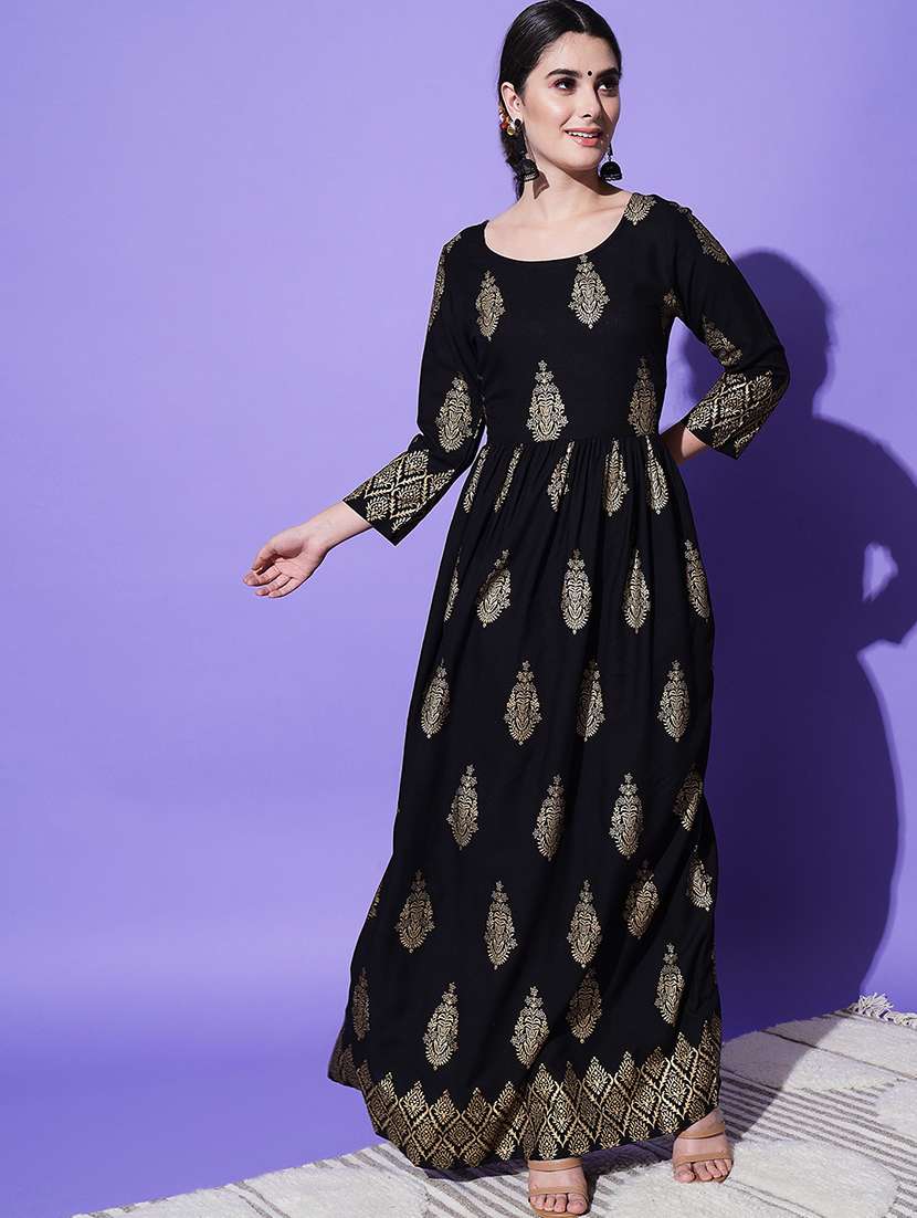 women black foil printed anarkali kurta - 21549936 - Zoom Image - 0
