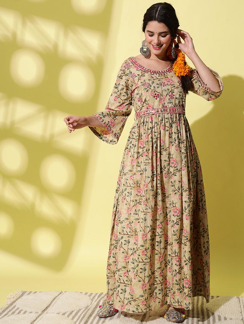 women beige floral printed anarkali kurta - 21549945 -  Zoom Image - 0
