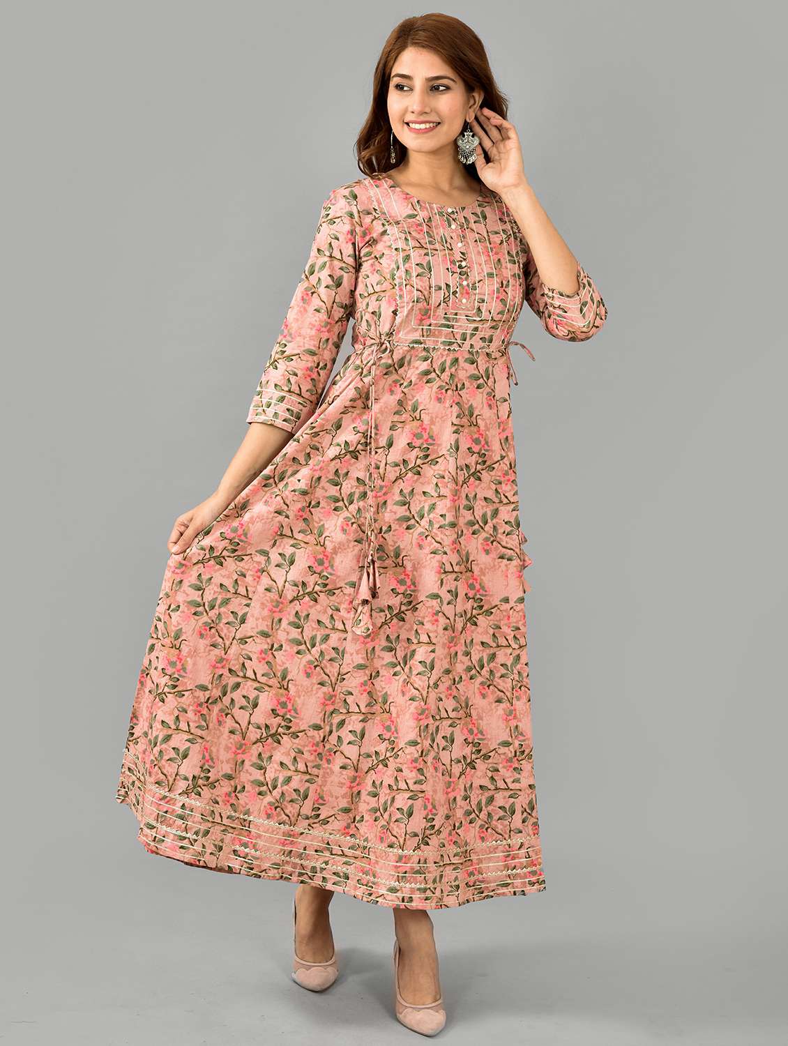 women peach floral printed anarkali kurta