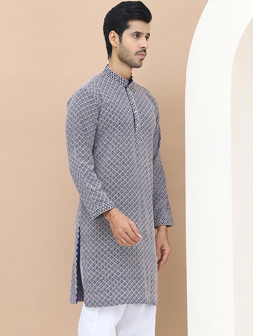 men embroidered mandarin neck kurta - 21549995 - Standard Image - 2