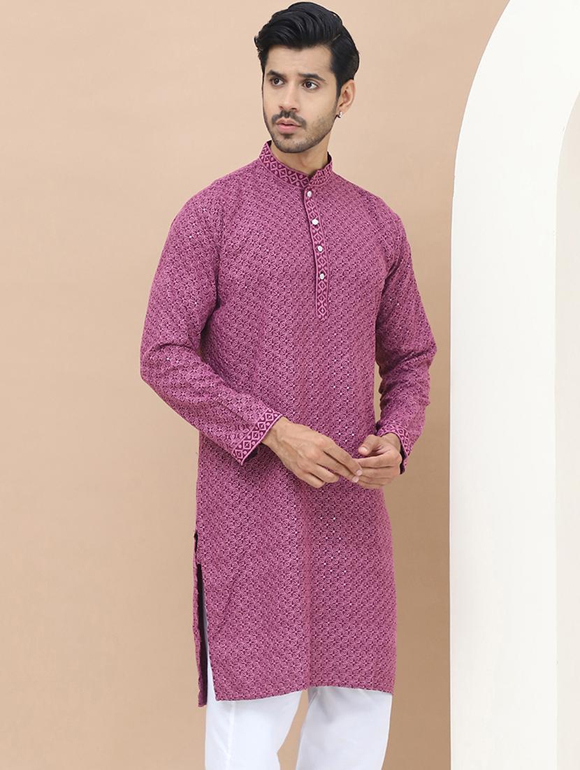 men embroidered mandarin neck kurta - 21549996 - Standard Image - 2