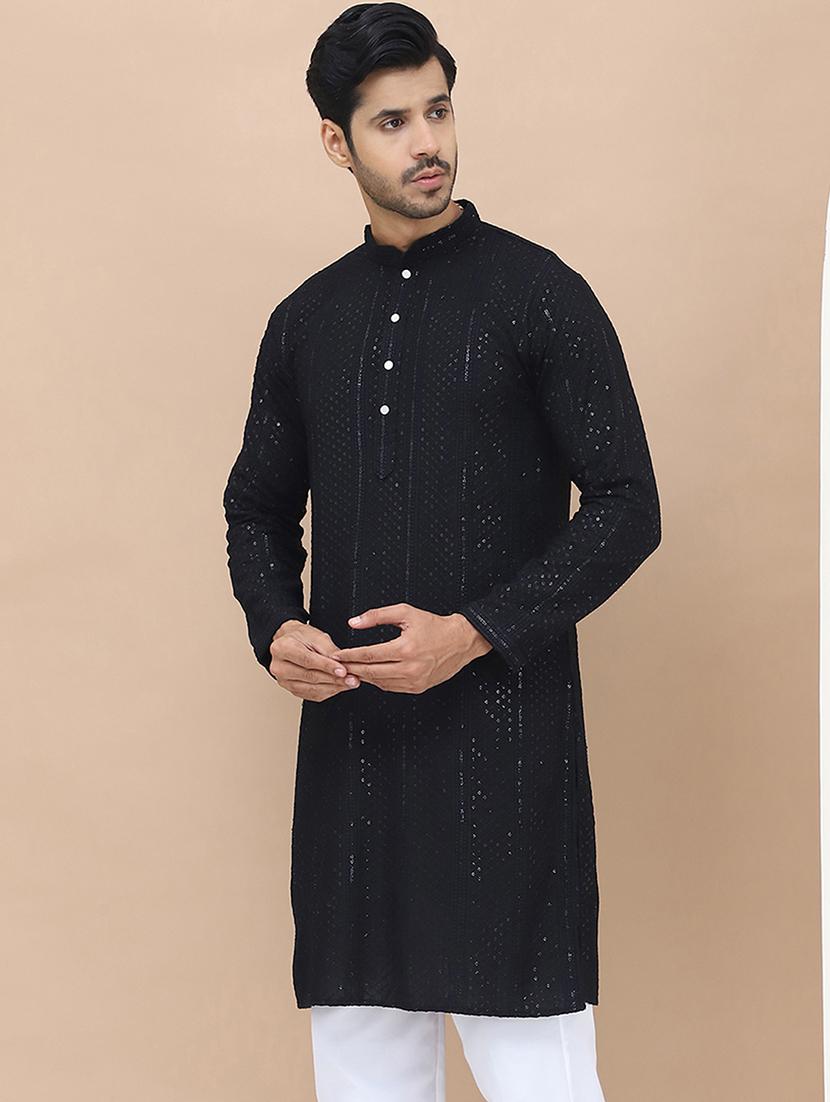 men embroidered mandarin neck kurta - 21549998 - Standard Image - 2