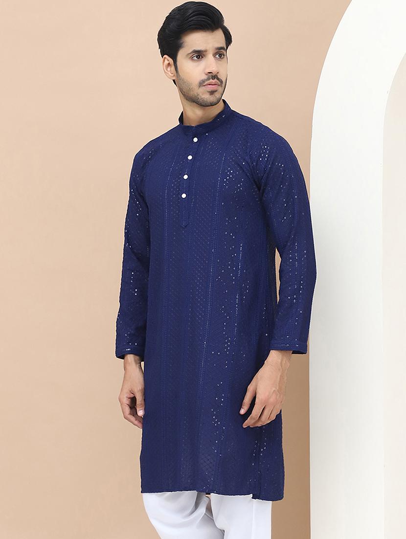 men embroidered mandarin neck kurta - 21549999 - Standard Image - 2