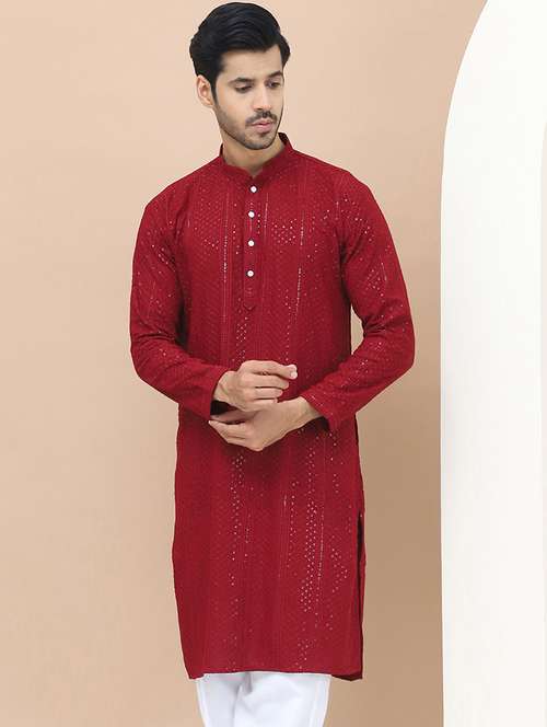 men embroidered mandarin neck kurta - 21550000 - Standard Image - 0