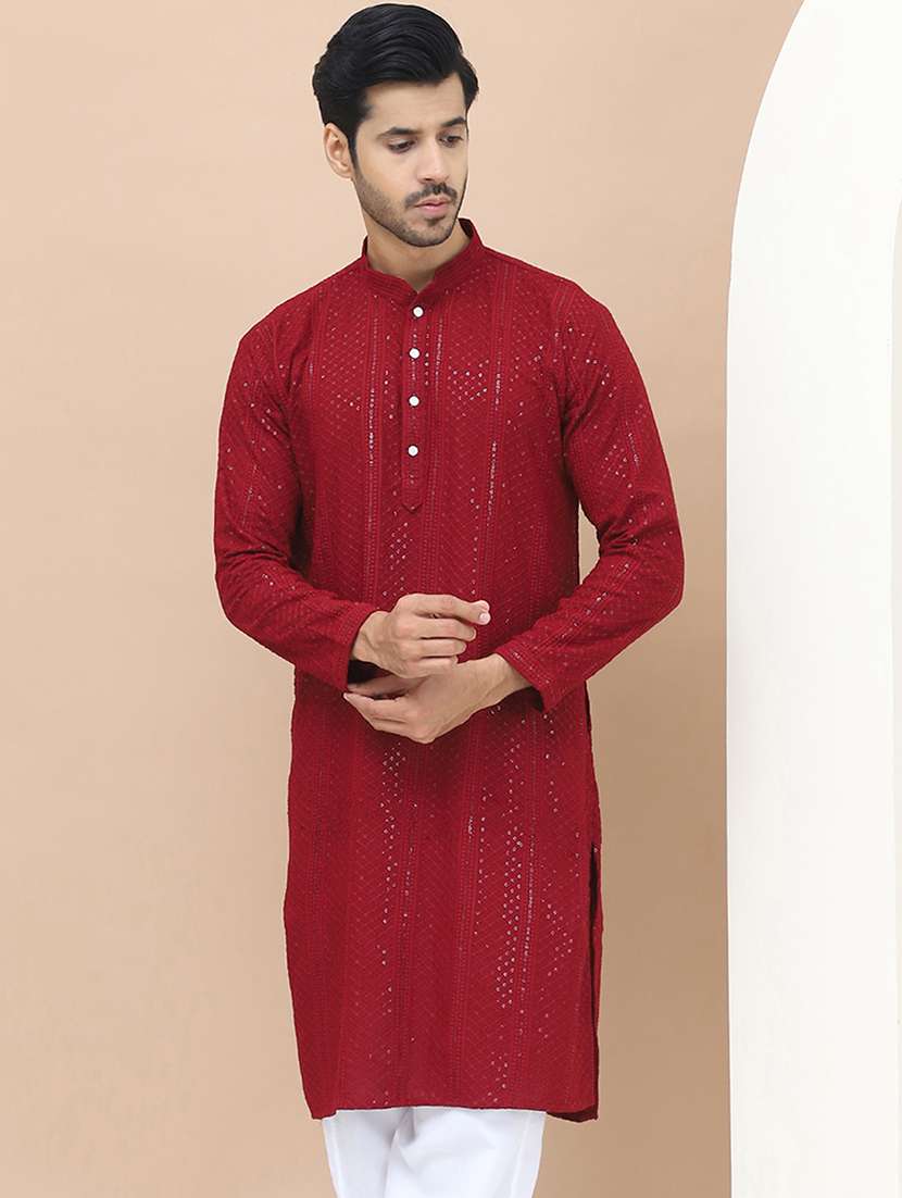 men embroidered mandarin neck kurta - 21550000 - Zoom Image - 0