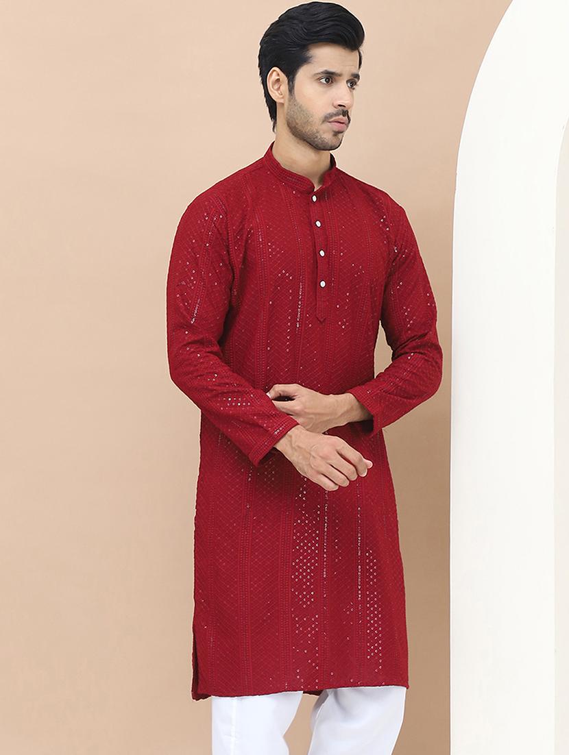 men embroidered mandarin neck kurta - 21550000 - Standard Image - 2