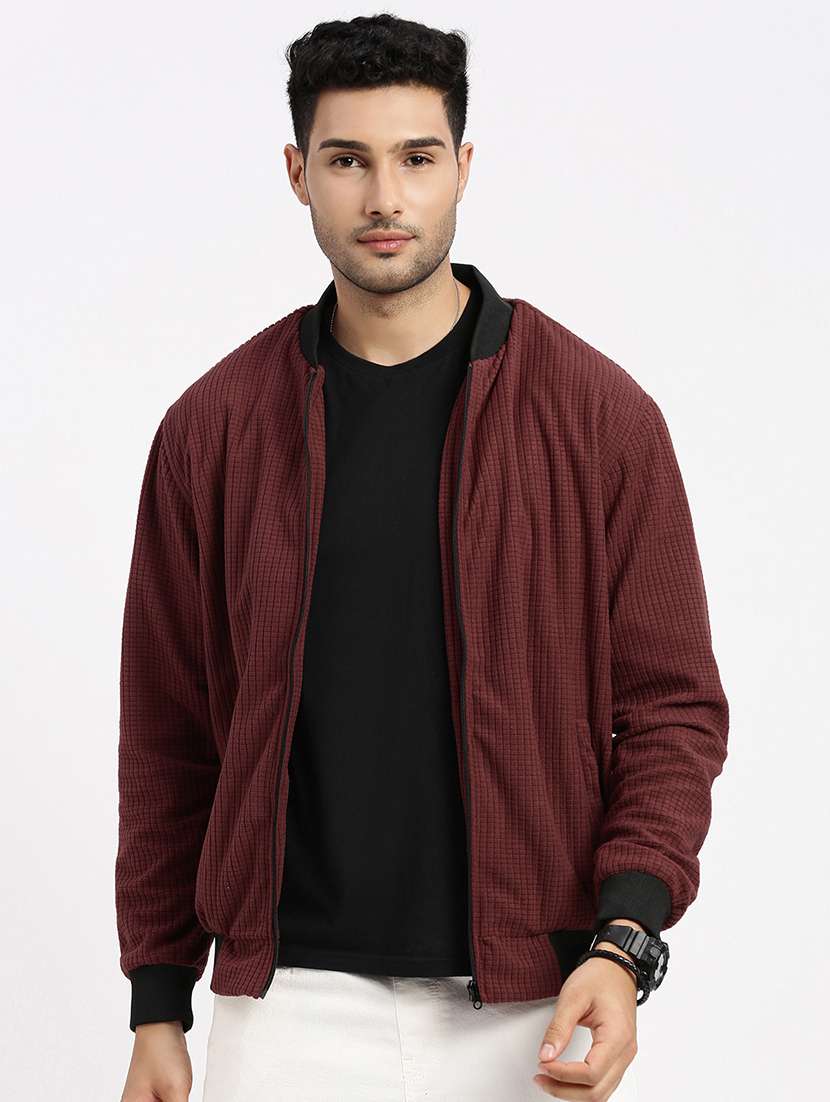 men solid henley collar casual jacket