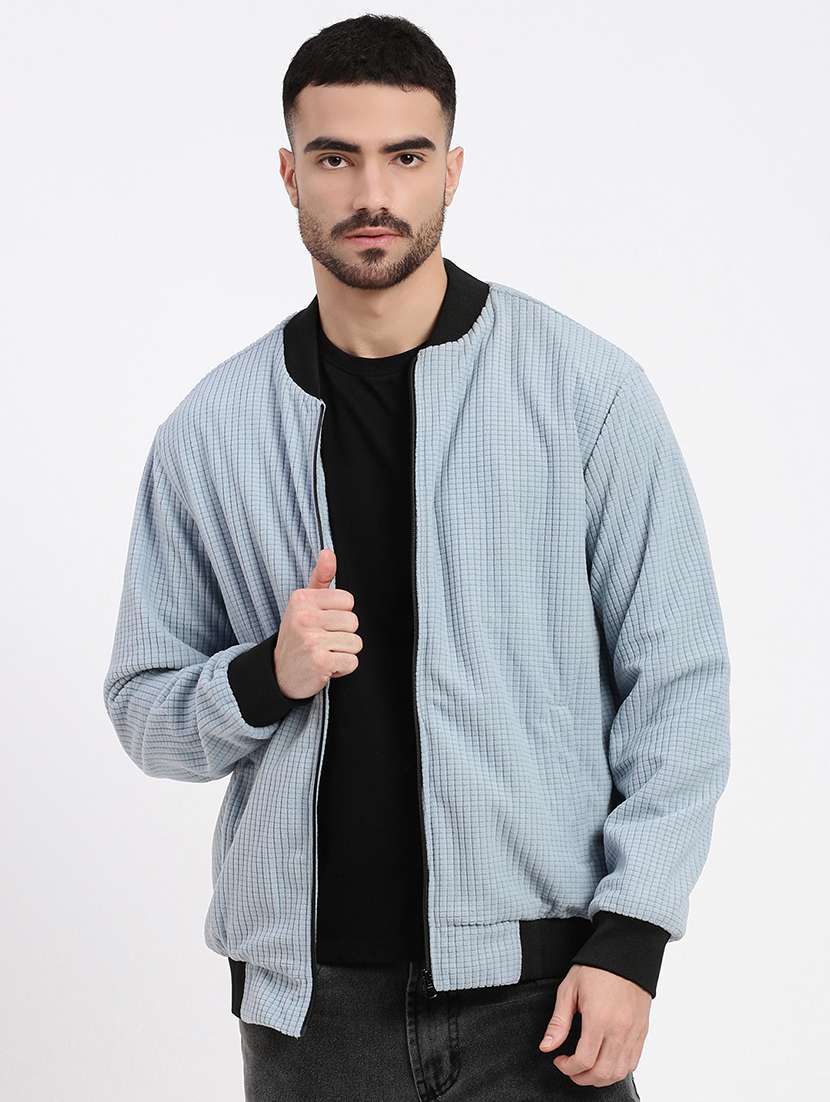 men solid henley collar casual jacket
