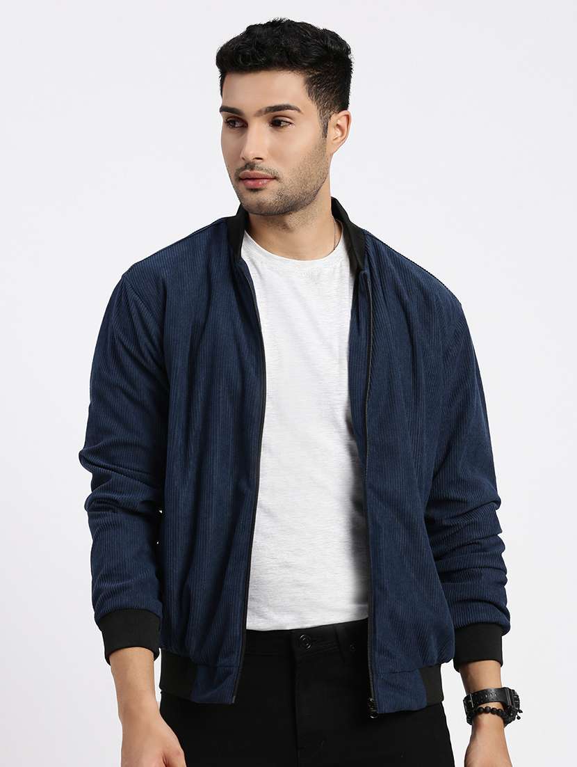 men solid henley collar casual jacket