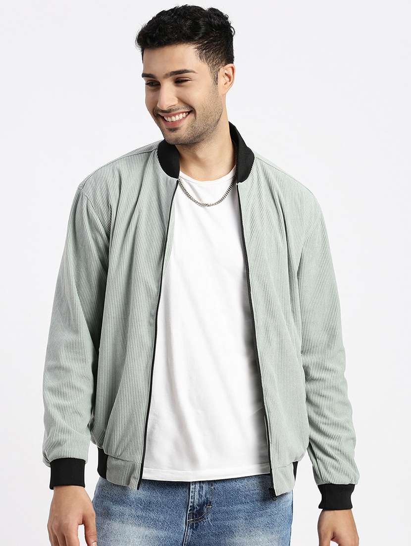 men solid henley collar casual jacket