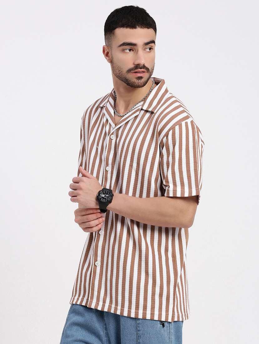 men vertical striped short sleeve casual shirt - 21550059 -  Standard Image - 2