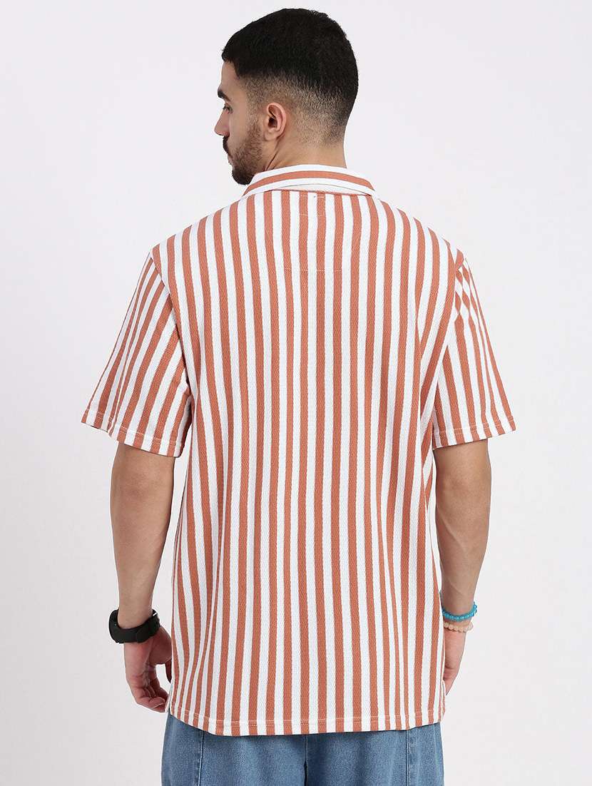 men vertical striped short sleeve casual shirt - 21550065 -  Standard Image - 2
