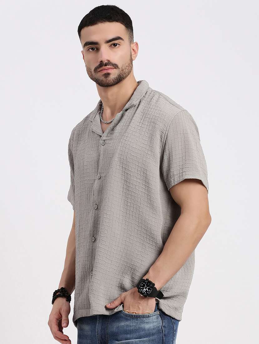 men solid short sleeve casual shirt - 21550081 -  Standard Image - 2