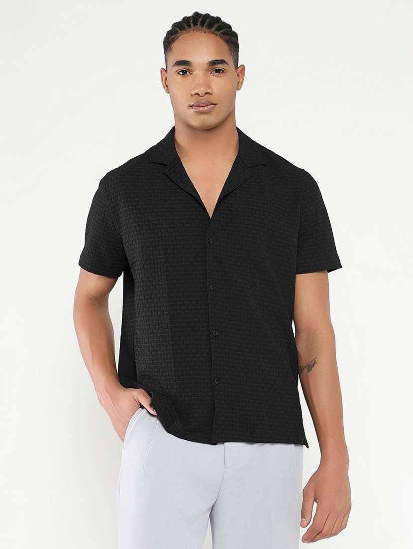 men solid short sleeve casual shirt