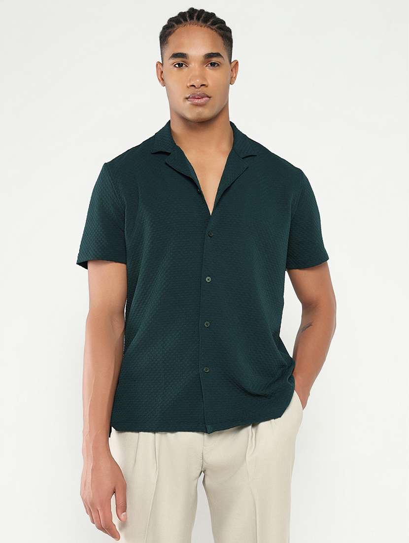 men solid short sleeve casual shirt