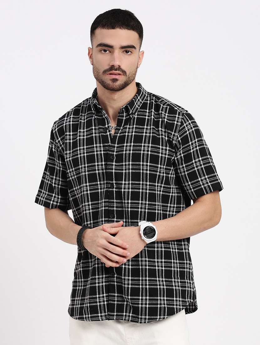 men checkered short sleeve casual shirt