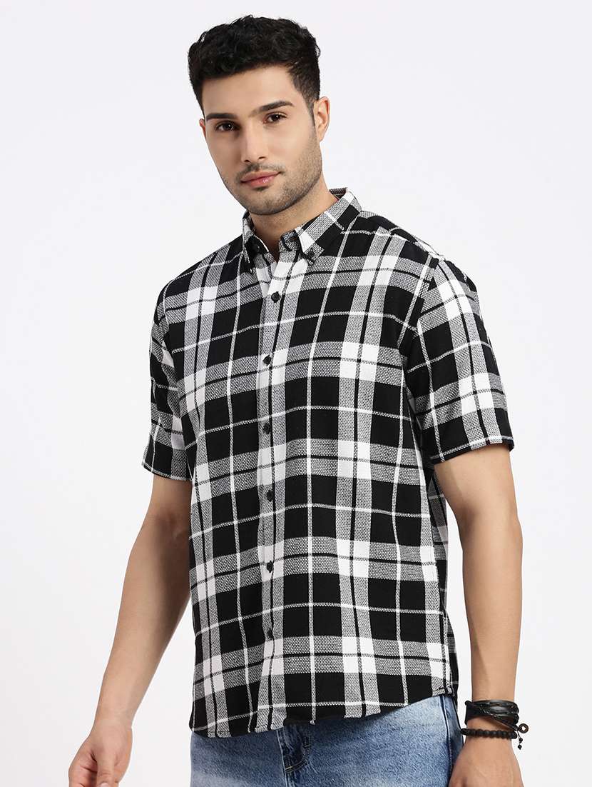 men checkered short sleeve casual shirt - 21550145 -  Standard Image - 2