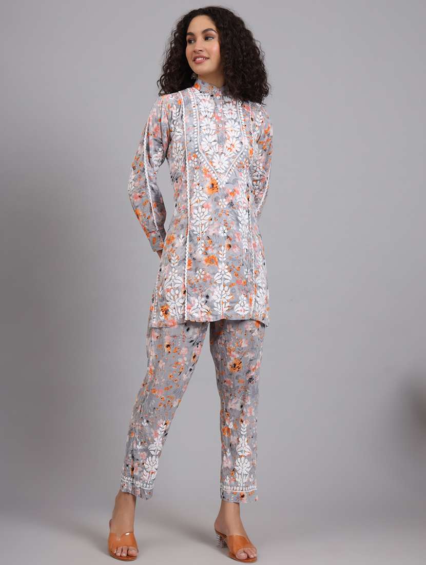 women floral printed kurta & pant ethnic co-ord set