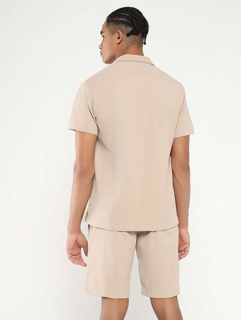 men solid shirt and short co-ord set - 21550166 - Standard Image - 2