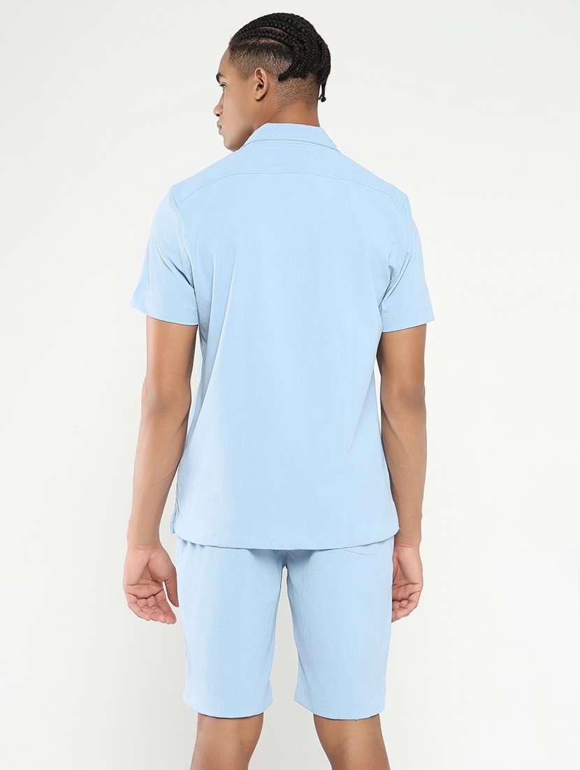 men solid shirt and short co-ord set - 21550169 - Standard Image - 2