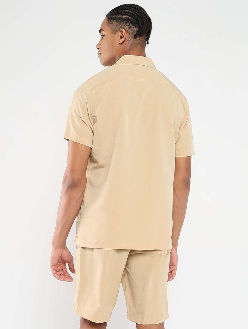 men solid shirt and short co-ord set - 21550171 -  Standard Image - 2