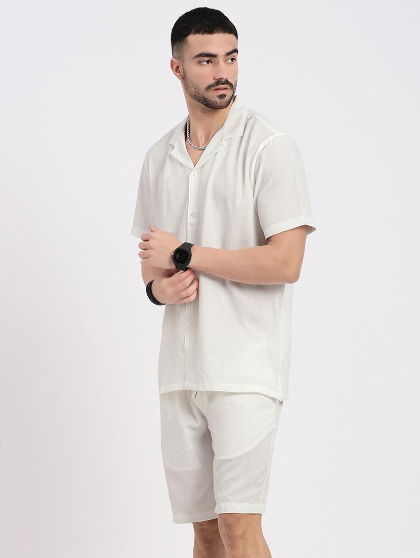 men solid shirt & shorts co-ord set - 21550188 - Standard Image - 2