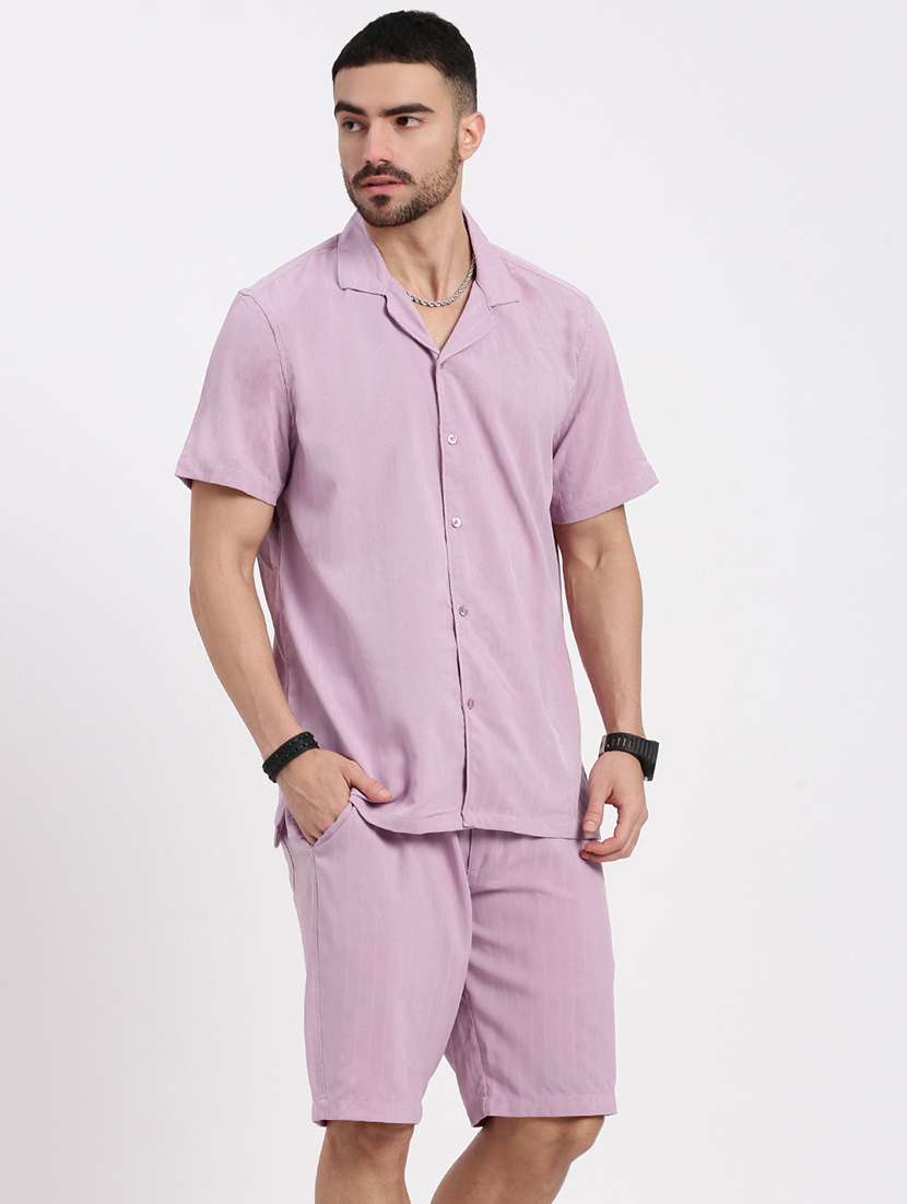 men solid shirt & shorts co-ord set - 21550189 -  Standard Image - 2