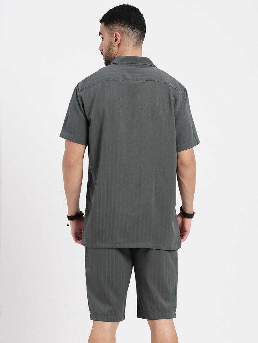 men solid shirt & shorts co-ord set - 21550191 - Standard Image - 2