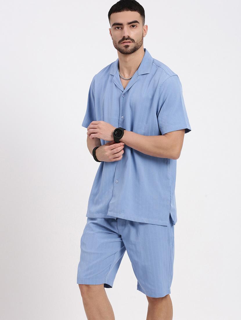men solid shirt & shorts co-ord set - 21550192 - Standard Image - 2