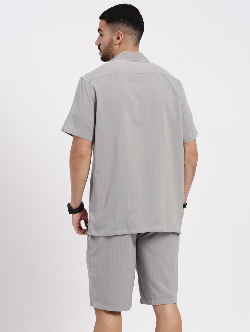 men solid shirt & shorts co-ord set - 21550195 - Standard Image - 2