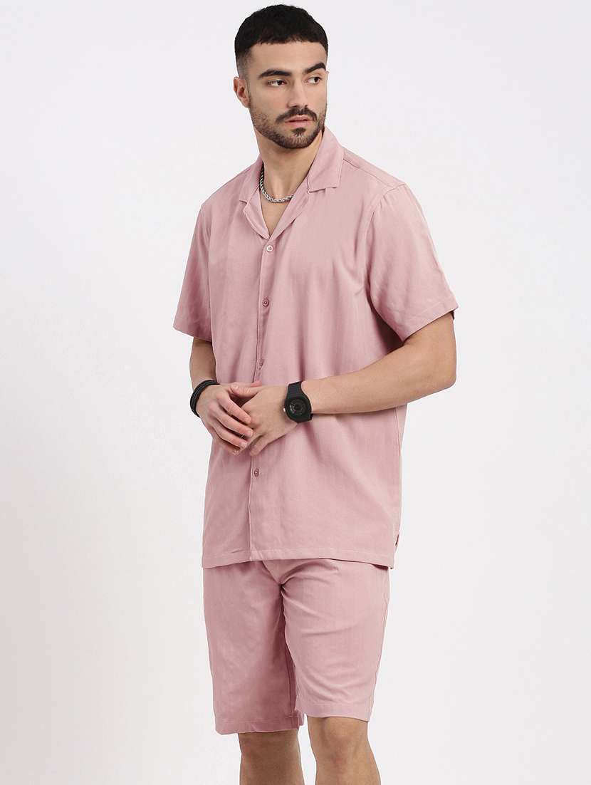 men solid shirt & shorts co-ord set - 21550198 -  Standard Image - 2