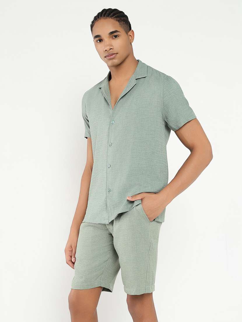 men solid shirt & shorts co-ord set - 21550200 -  Standard Image - 2