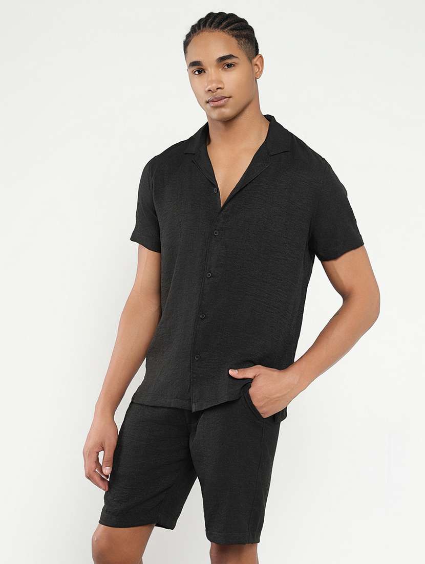 men solid shirt & shorts co-ord set - 21550201 -  Standard Image - 2