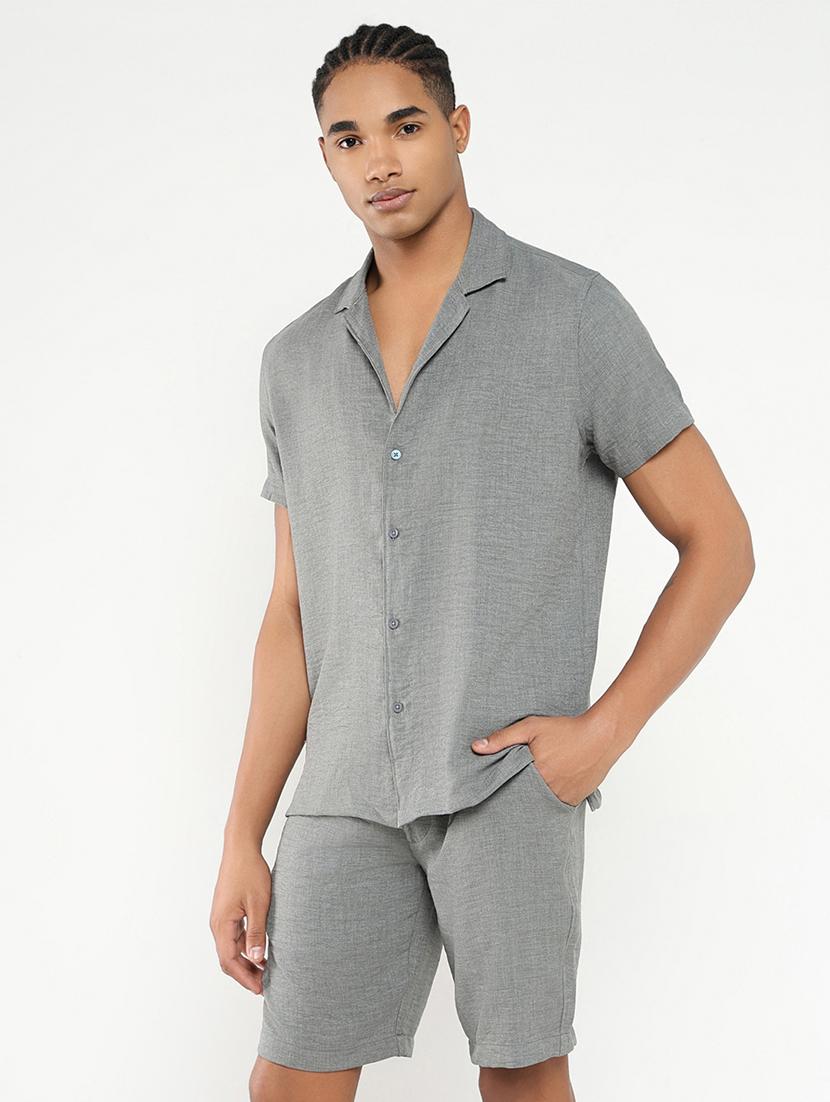 men solid shirt & shorts co-ord set - 21550202 - Standard Image - 2