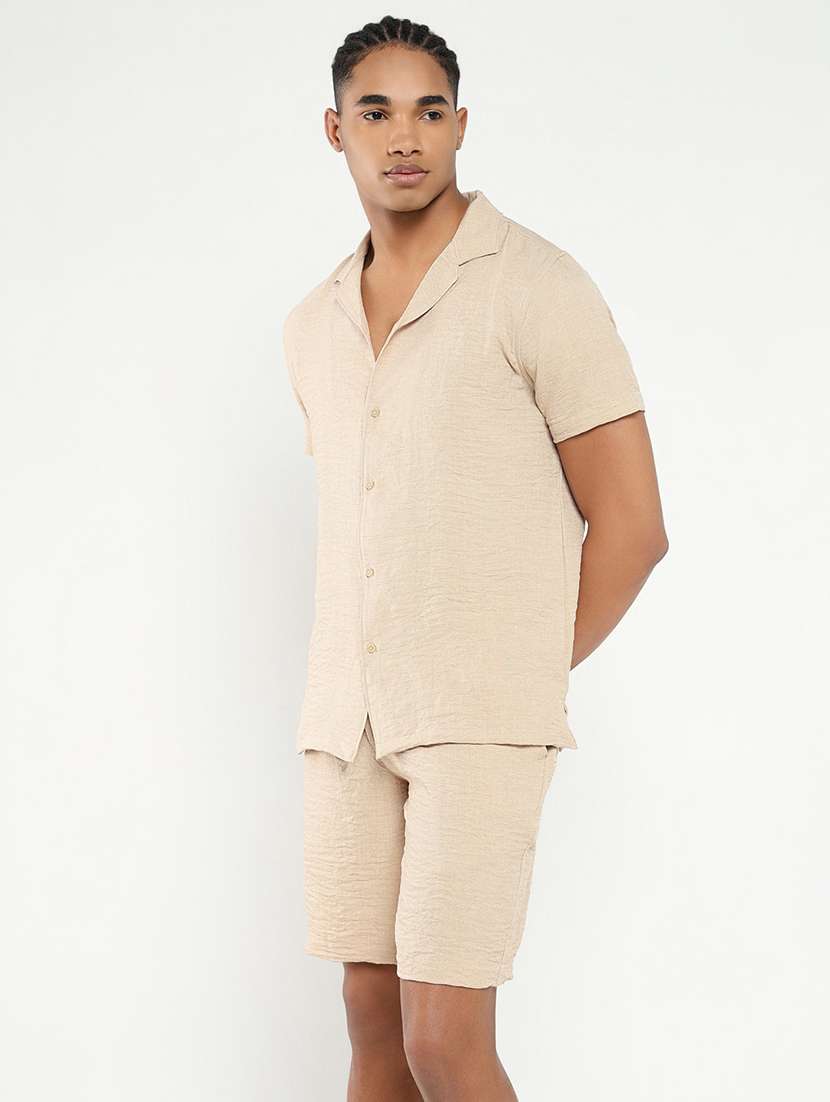 men solid shirt & shorts co-ord set - 21550203 -  Standard Image - 2