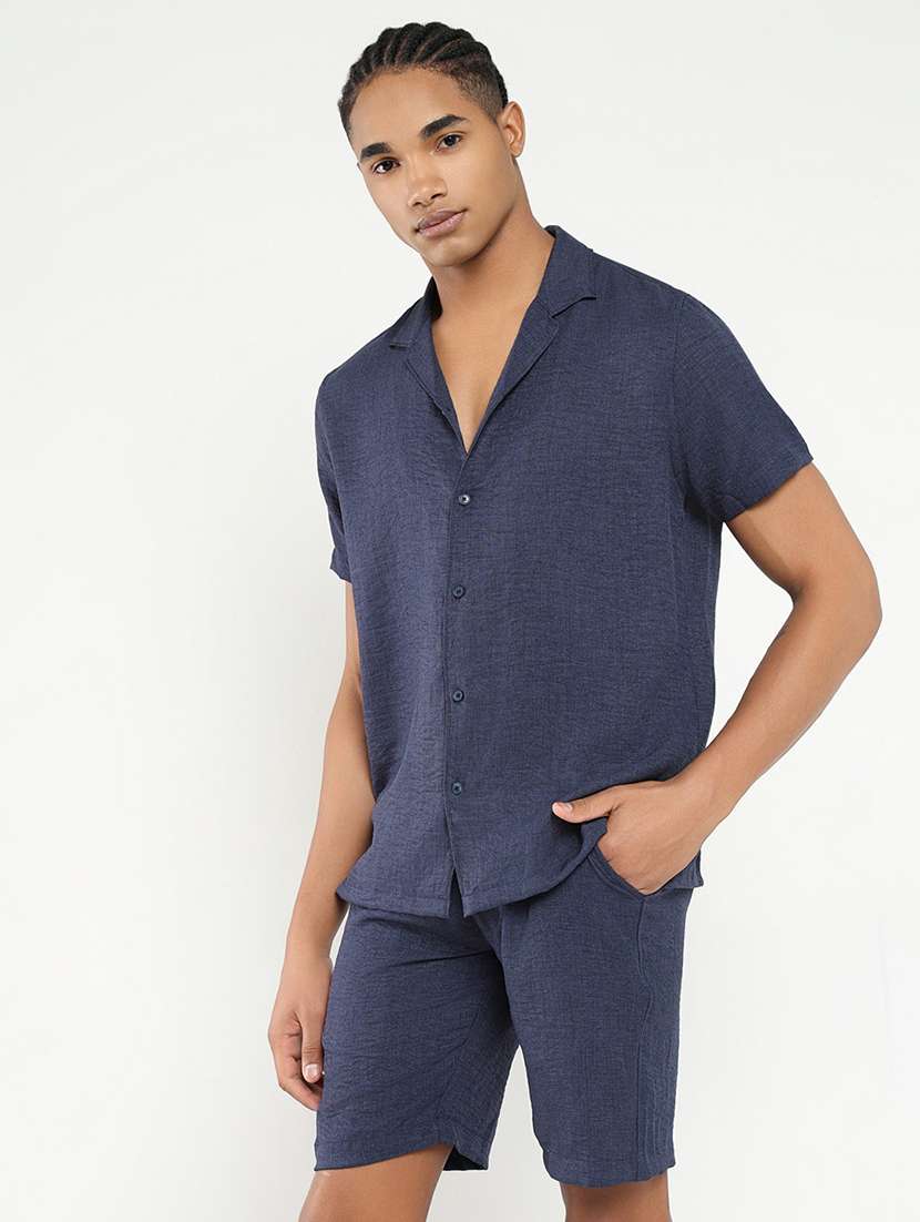 men solid shirt & shorts co-ord set - 21550205 -  Standard Image - 2