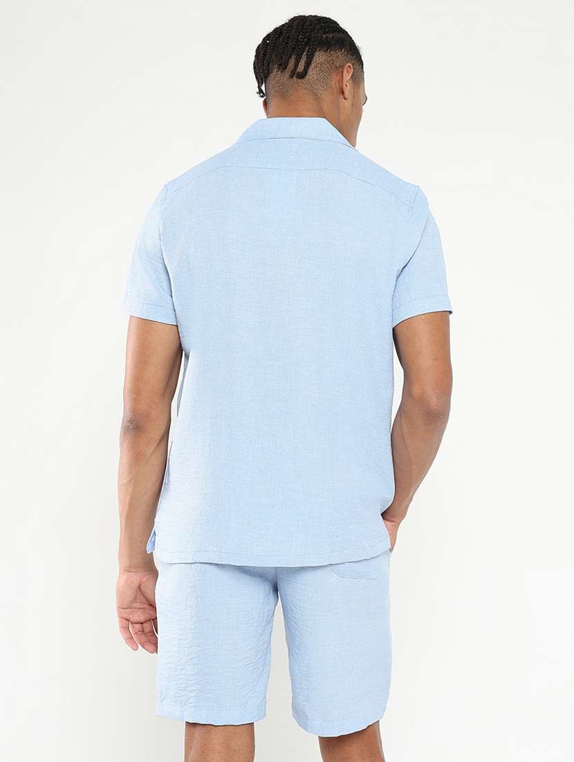 men solid shirt & shorts co-ord set - 21550206 -  Standard Image - 2