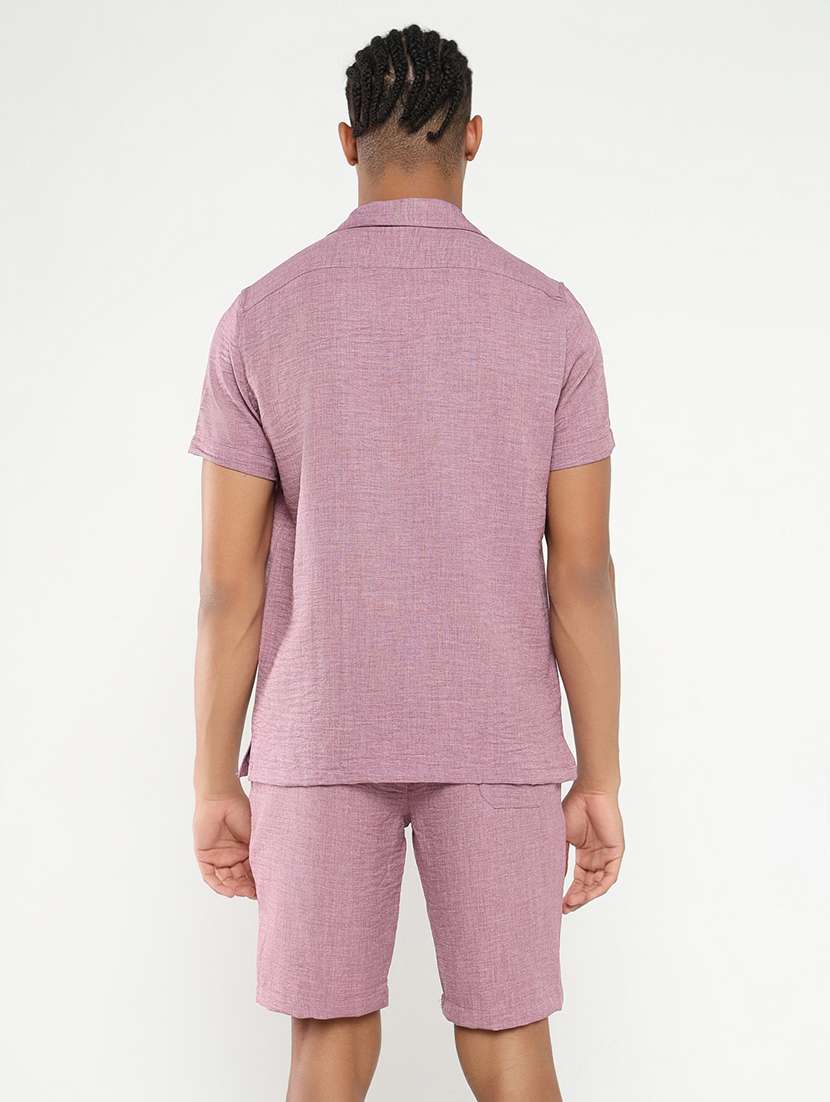 men solid shirt & shorts co-ord set - 21550207 -  Standard Image - 2